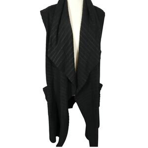 Le Moda XL-XXL Black Sleeveless Waterfall Open Cardigan Pockets Polyester